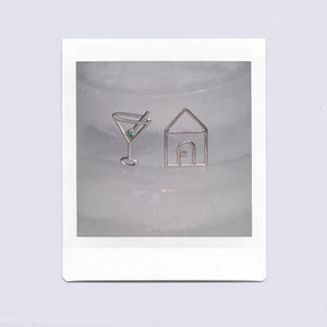 White gold martini drink and small house shaped pendants