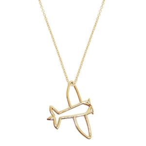 Gold chain necklace with airplane shaped pendant