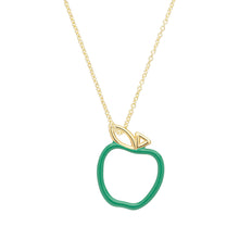 Load image into Gallery viewer, Gold chain necklace with a little apple pendant with green enamel
