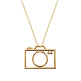 Gold chain necklace with small camera pendant