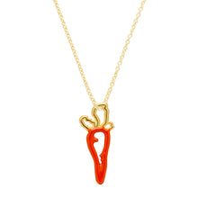 Load image into Gallery viewer, Gold chain necklace with carrot shaped pendant hand-painted in orange enamel
