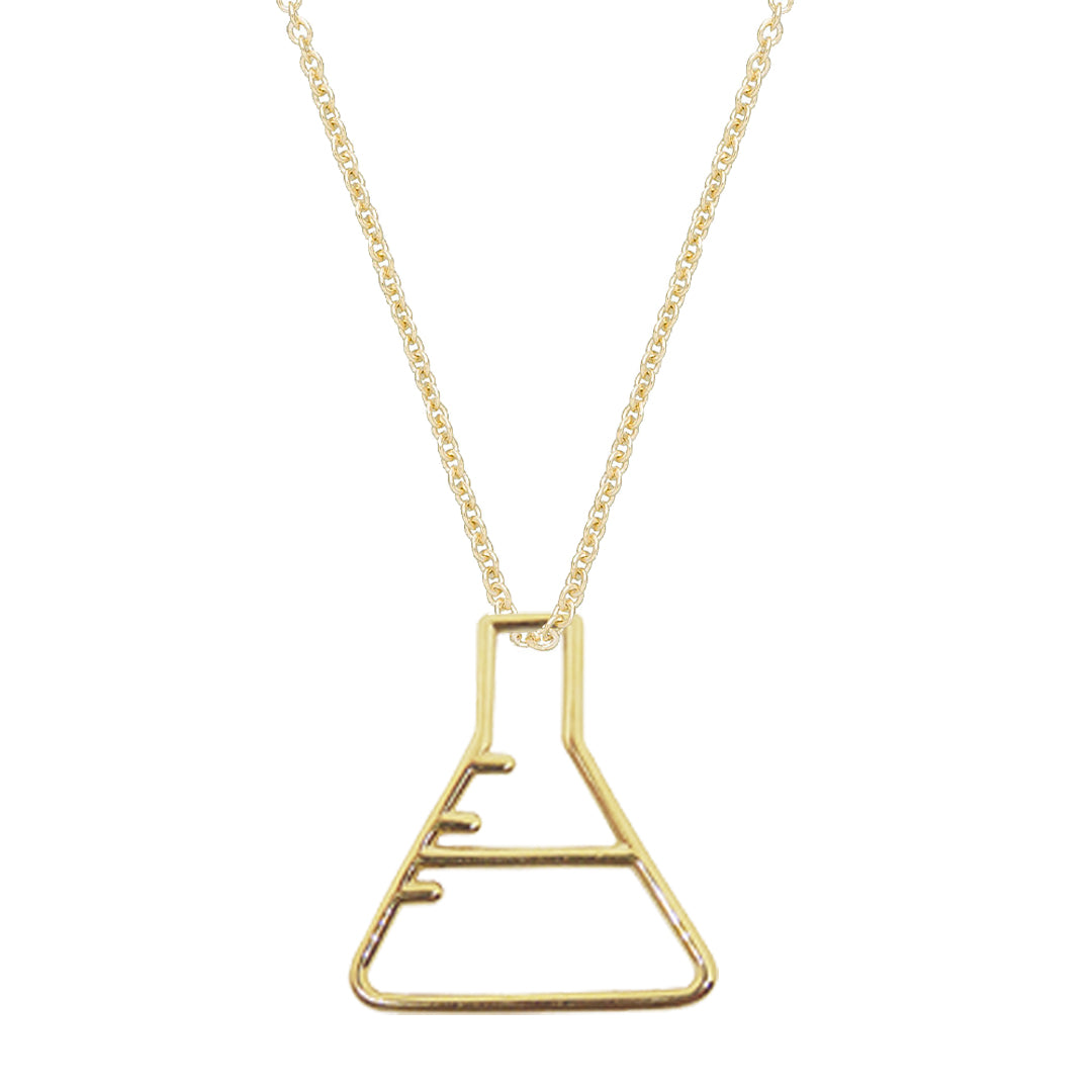 Gold chain necklace with chemistry baker shaped pendant