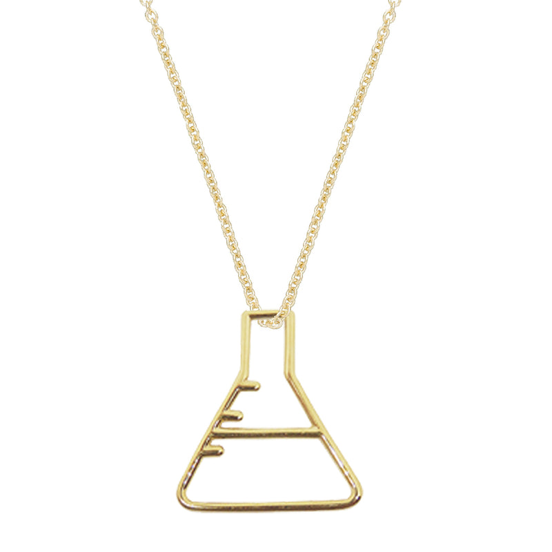 Gold chain necklace with chemistry baker shaped pendant