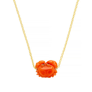 Gold chain necklace with mini red crab shaped coral
