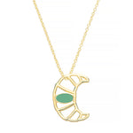 Gold chain necklace with croissant shaped pendant hand-painted in pistachio enamel