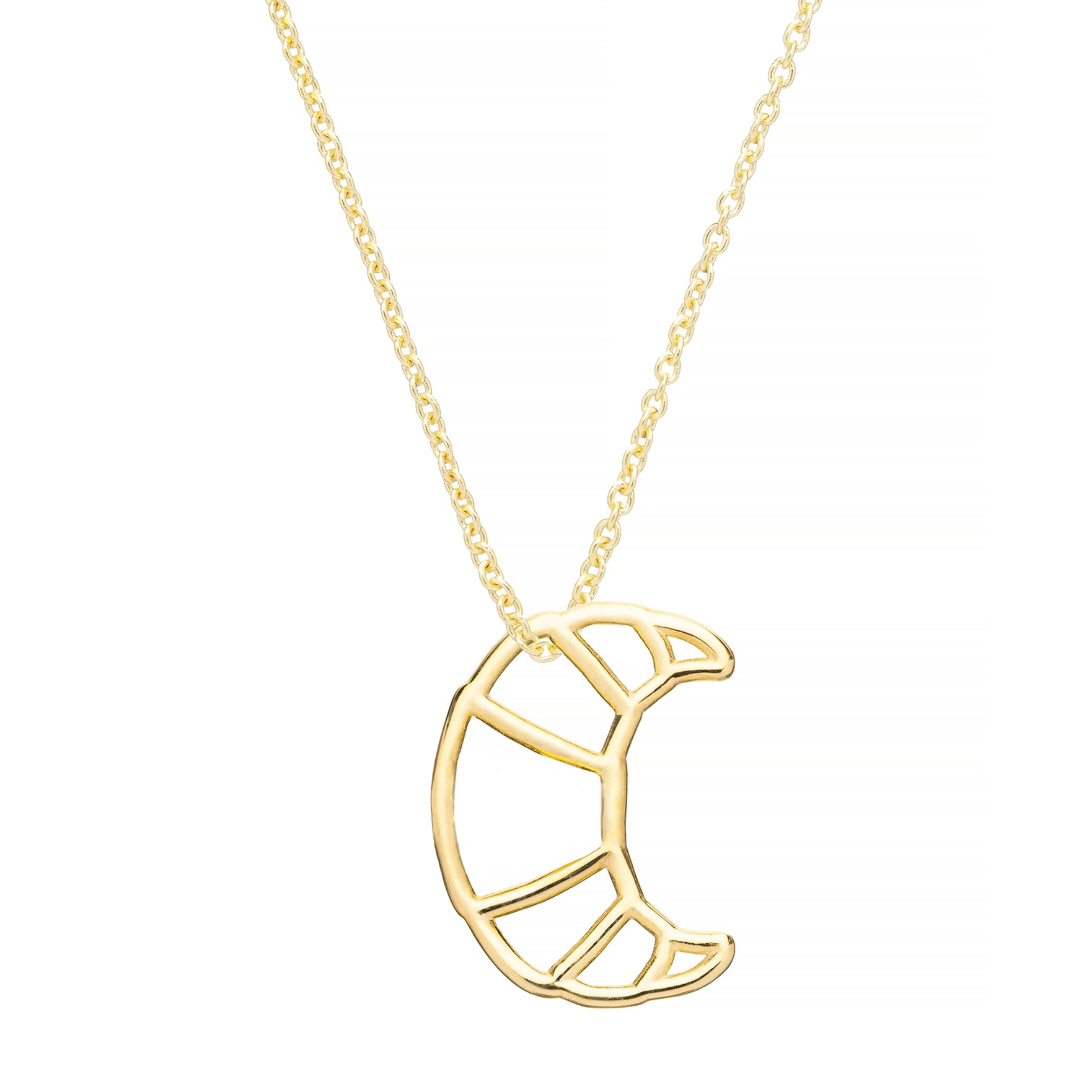 Gold chain necklace with small croissant shaped pendant