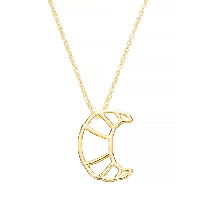 Gold chain necklace with small croissant shaped pendant