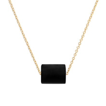 Load image into Gallery viewer, Gold chain necklace with a cylinder cut black agate stone
