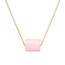 Load image into Gallery viewer, Gold chain necklace with a cylinder pink opal stone
