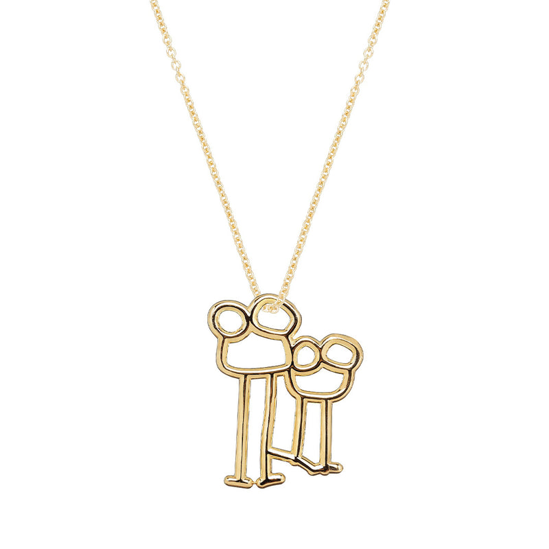Gold chain necklace with family shaped pendant