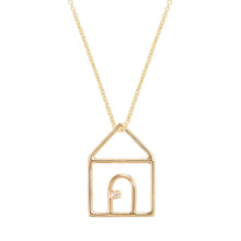 Load image into Gallery viewer, Gold chain necklace with house shaped pendant and small diamond
