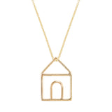 Gold chain necklace with gold house shaped pendant