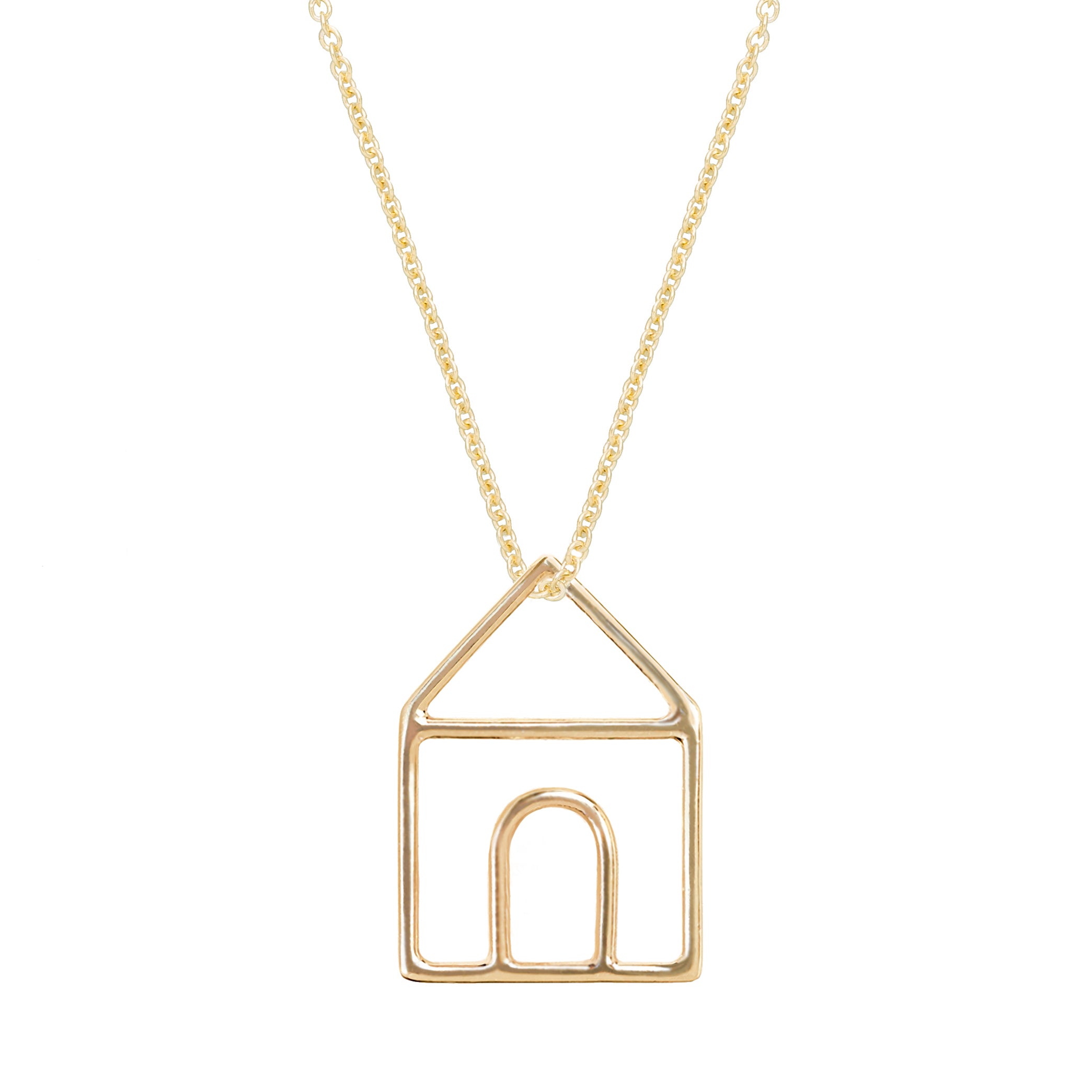 Gold chain necklace with gold house shaped pendant