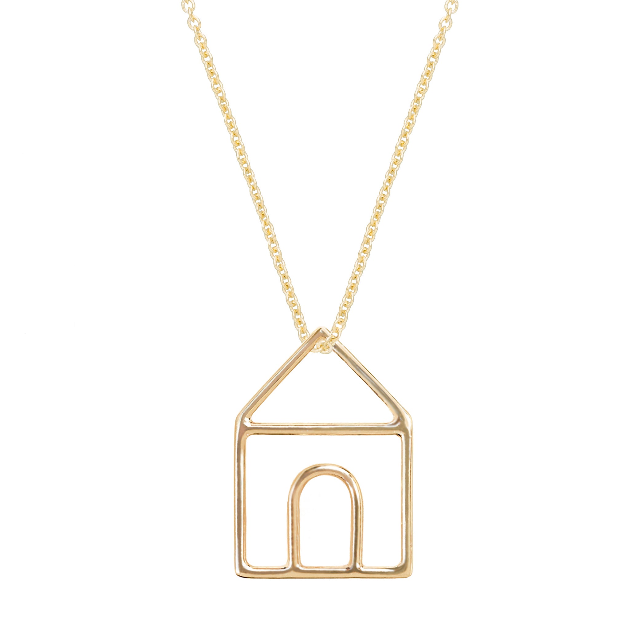 Gold chain necklace with gold house shaped pendant