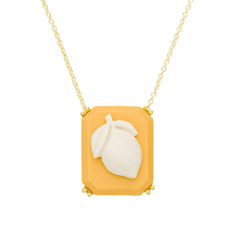 Gold chain necklace with lemon porcelain cameo
