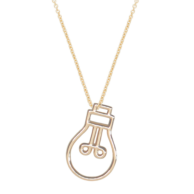 Gold chain necklace with light bulb shaped pendant