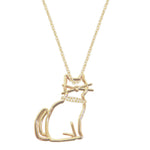 Gold chain necklace with seated cat shaped pendant
