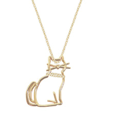 Load image into Gallery viewer, Gold chain necklace with seated cat shaped pendant
