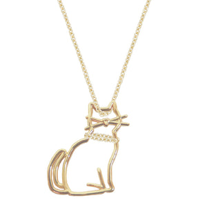 Gold chain necklace with seated cat shaped pendant