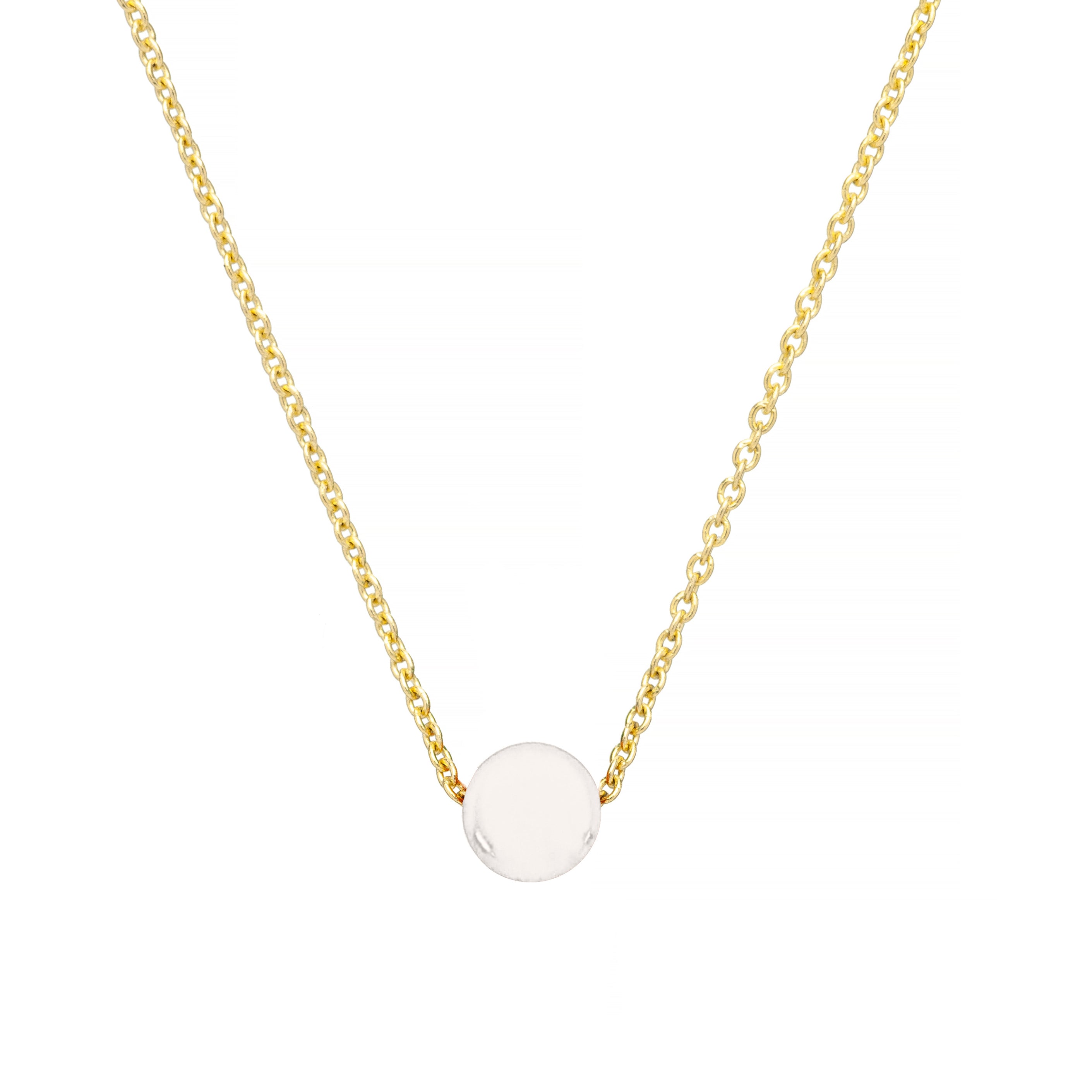 Gold chain necklace with a full moon shaped white coral