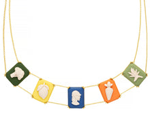 Load image into Gallery viewer, Gold chain necklace with multiple colored porcelain cameo pendants
