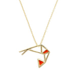 Gold chain necklace with a shrimp shaped pendant with hand-painted orange enamel