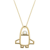 Gold chain necklace with space shuttle shaped pendant with pearl