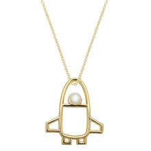 Carica l&#39;immagine nel visualizzatore di Gallery, Gold chain necklace with space shuttle shaped pendant with pearl
