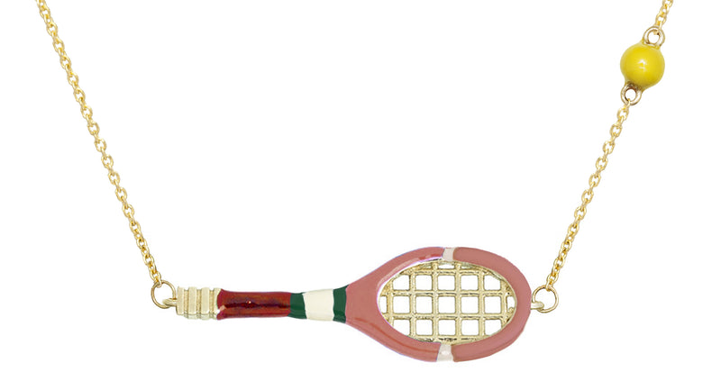 14k Yellow Gold Diamond Cut Tennis Racquet and Ball Necklace - The Black  Bow Jewelry Company