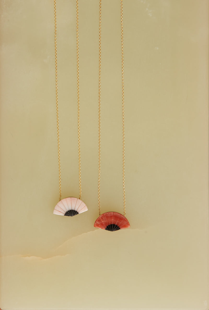 Gold chain necklaces with flamenco fan shaped coral