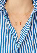 Carica l&#39;immagine nel visualizzatore di Gallery, Gold chain necklaces with small rabbit  and carrot shaped pendants worn by model
