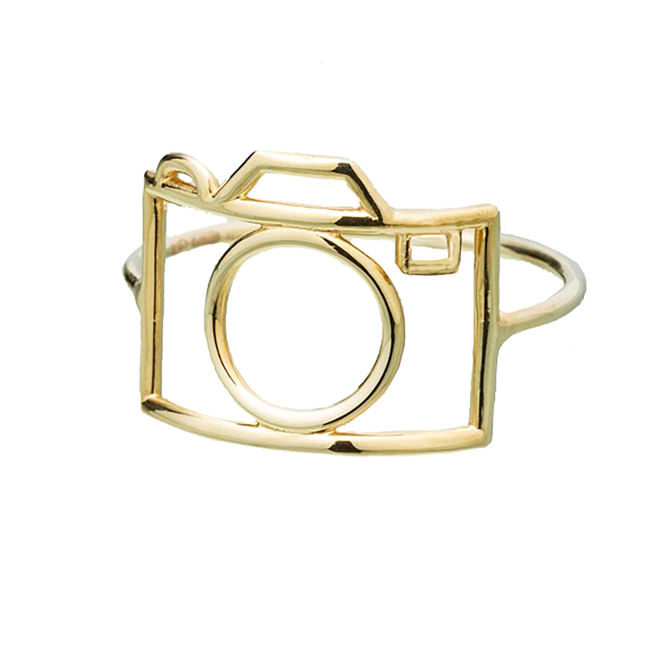 Gold camera shaped ring
