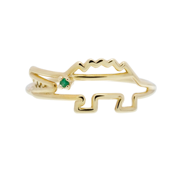 Gold crocodrile shaped ring with a small emerald