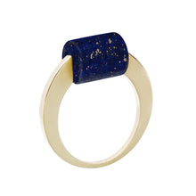 Load image into Gallery viewer, Gold ring with a cylinder cut lapis lazuli
