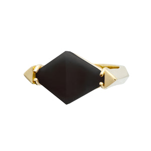 Gold ring with black agate in rhombus cut