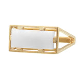 Gold square ring with white agate stone