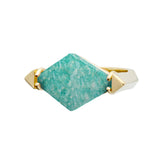 Gold ring with amazonite stone in rhombus cut