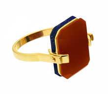 Load image into Gallery viewer, Gold turning ring with lapis lazuli and carnelian stones
