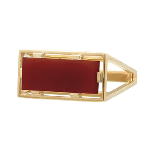 Gold square ring with carnelian stone