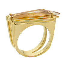 Load image into Gallery viewer, Gold ring with triangular cut citrine stone, lateral view
