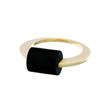 Load image into Gallery viewer, Gold ring with a cylinder cut black agate stone
