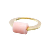 Gold ring with cylinder cut pink opal stone