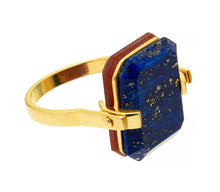 Load image into Gallery viewer, Gold turning ring with carnelian and lapis lazuli stones
