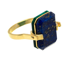Load image into Gallery viewer, Gold ring with lapis lazuli and malachite stones
