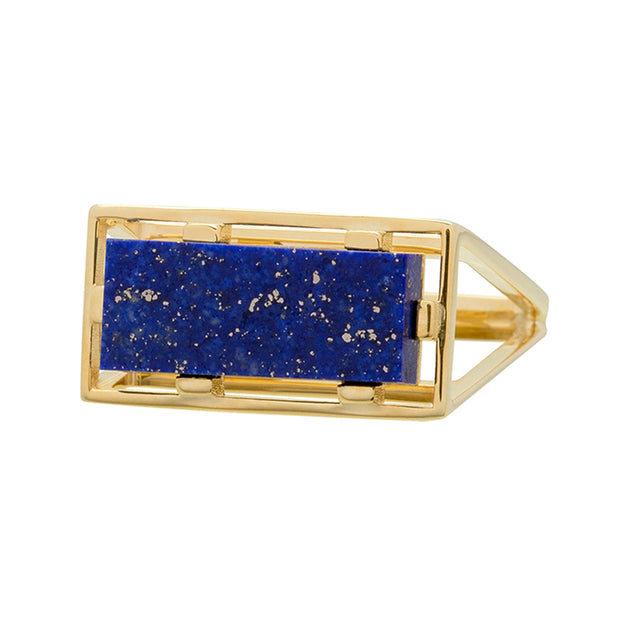 Gold square ring with lapis lazuli stone