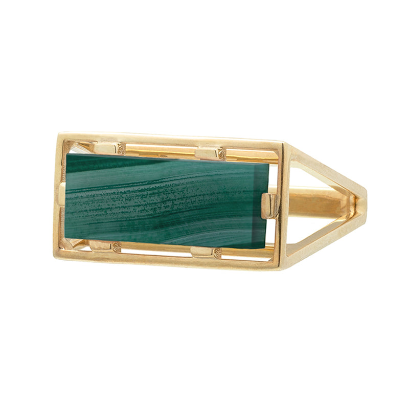 Gold square ring with malachite stone