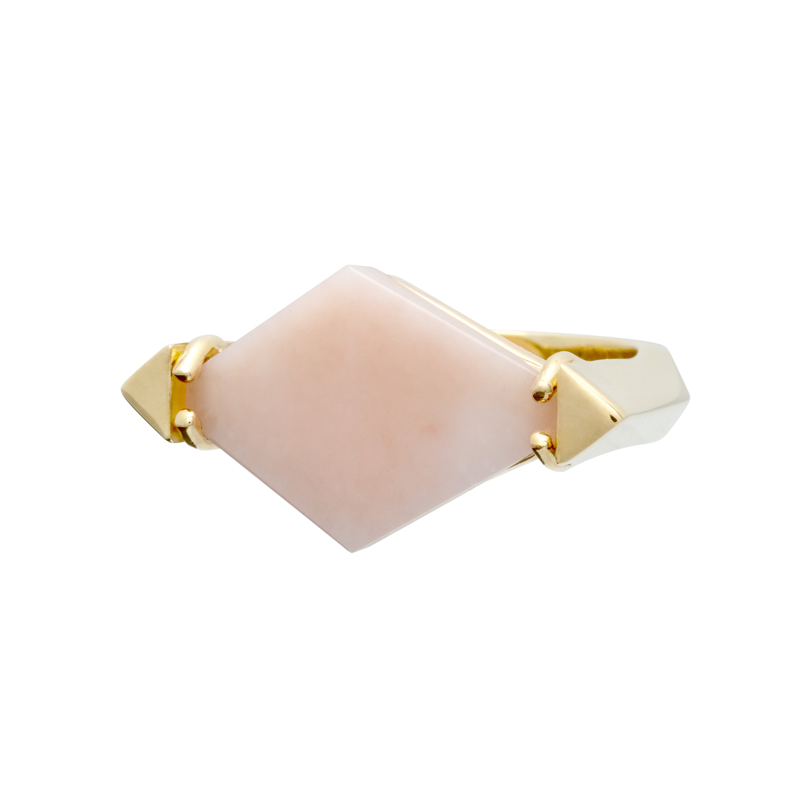 Gold ring with pink opal in rhombus cut