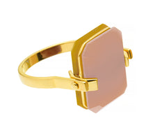 Load image into Gallery viewer, DECO SANDWICH YELLOW JADE + PINK OPAL RING
