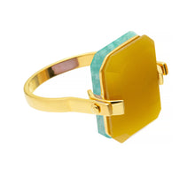 Load image into Gallery viewer, DECO SANDWICH AMAZONITE + YELLOW JADE RING
