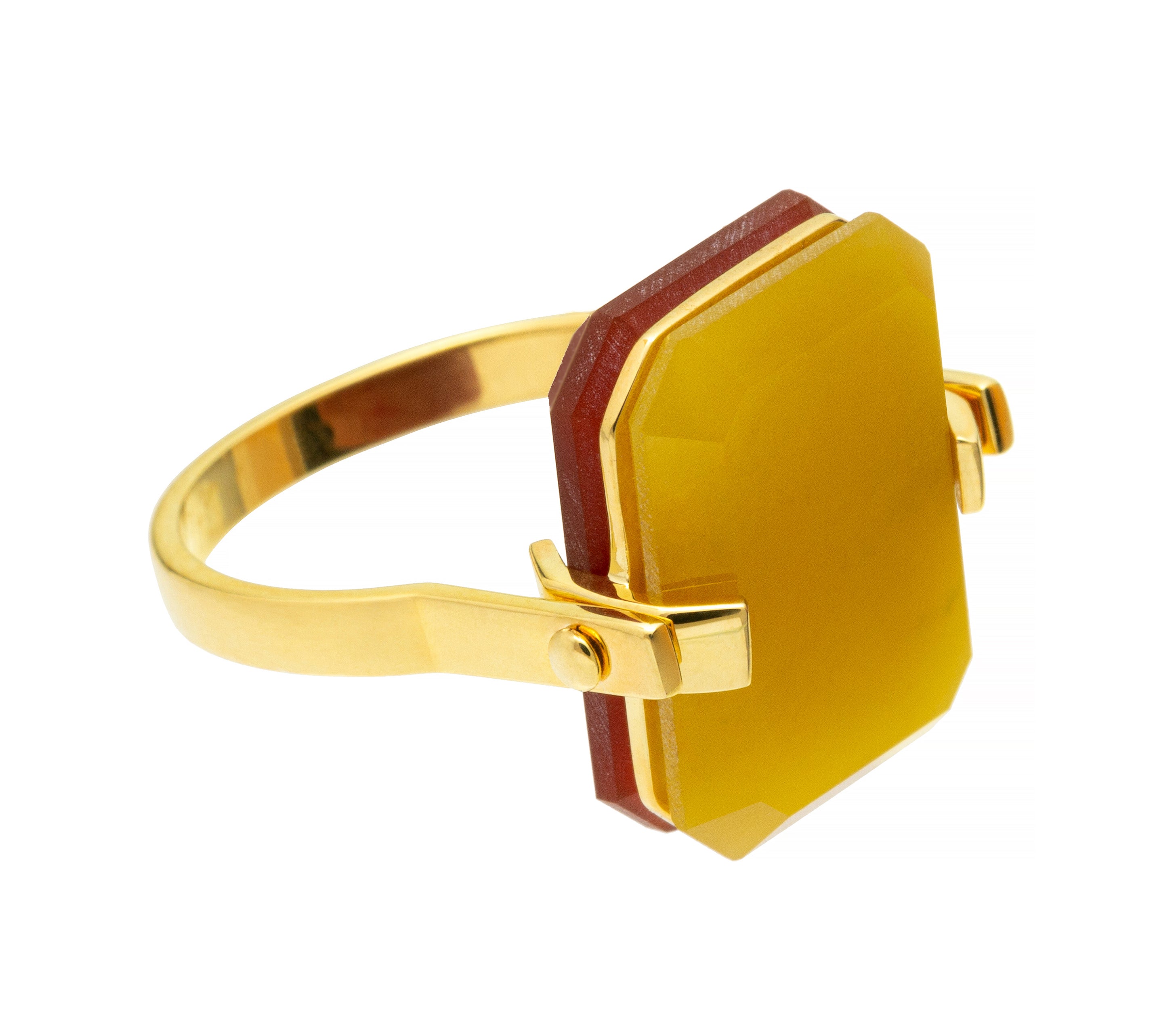 Deco Sandwich Carnelian + Yellow Jade Gold Ring - ALIITA